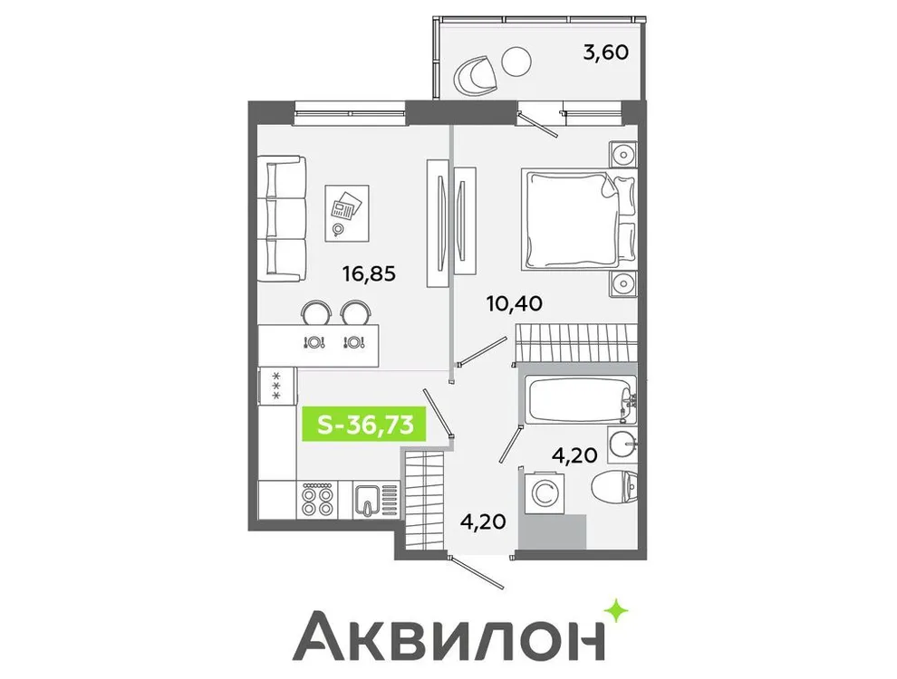 Продается 2-комнатная квартира, 36,7 м² - Фото 1