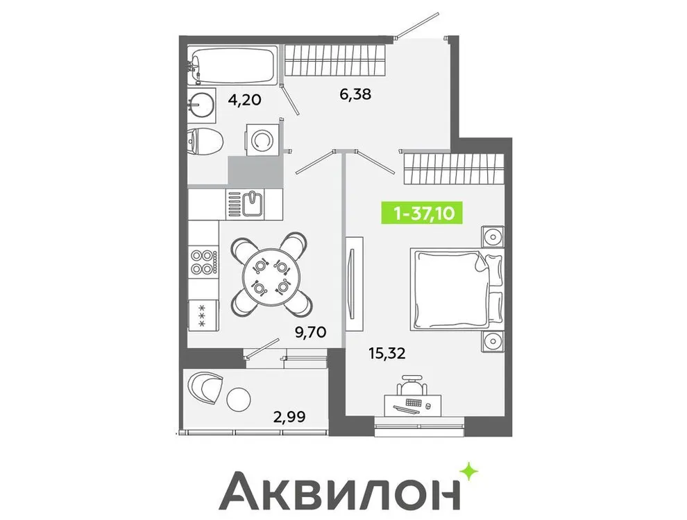 Продается 1-комнатная квартира, 37,1 м² - Фото 1