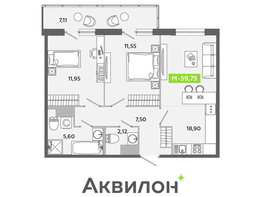Продается 3-комнатная квартира, 59,8 м² - Фото 1