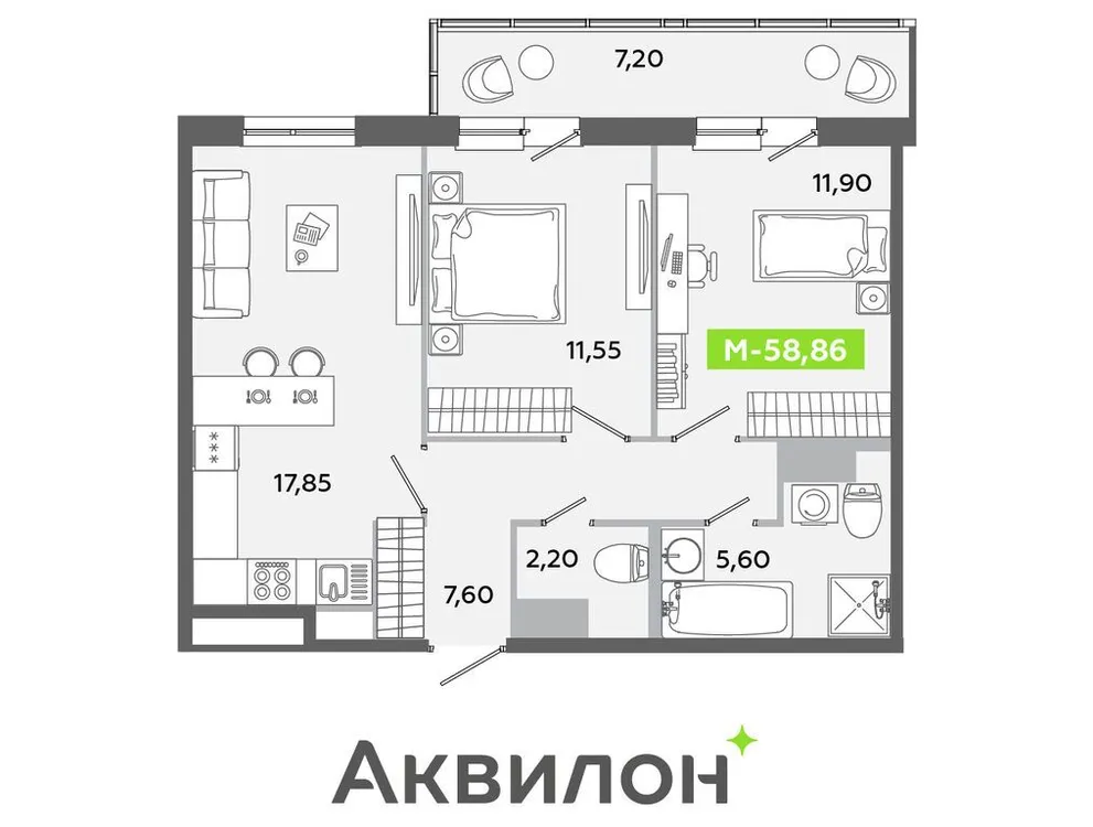 Продается 3-комнатная квартира, 58,9 м² - Фото 1