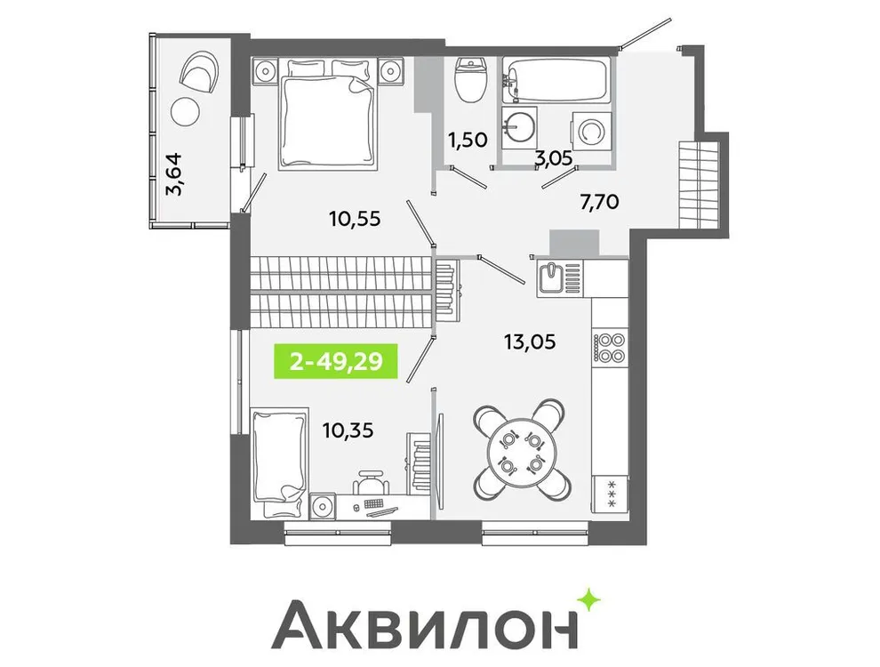 Продается 2-комнатная квартира, 49,3 м² - Фото 1