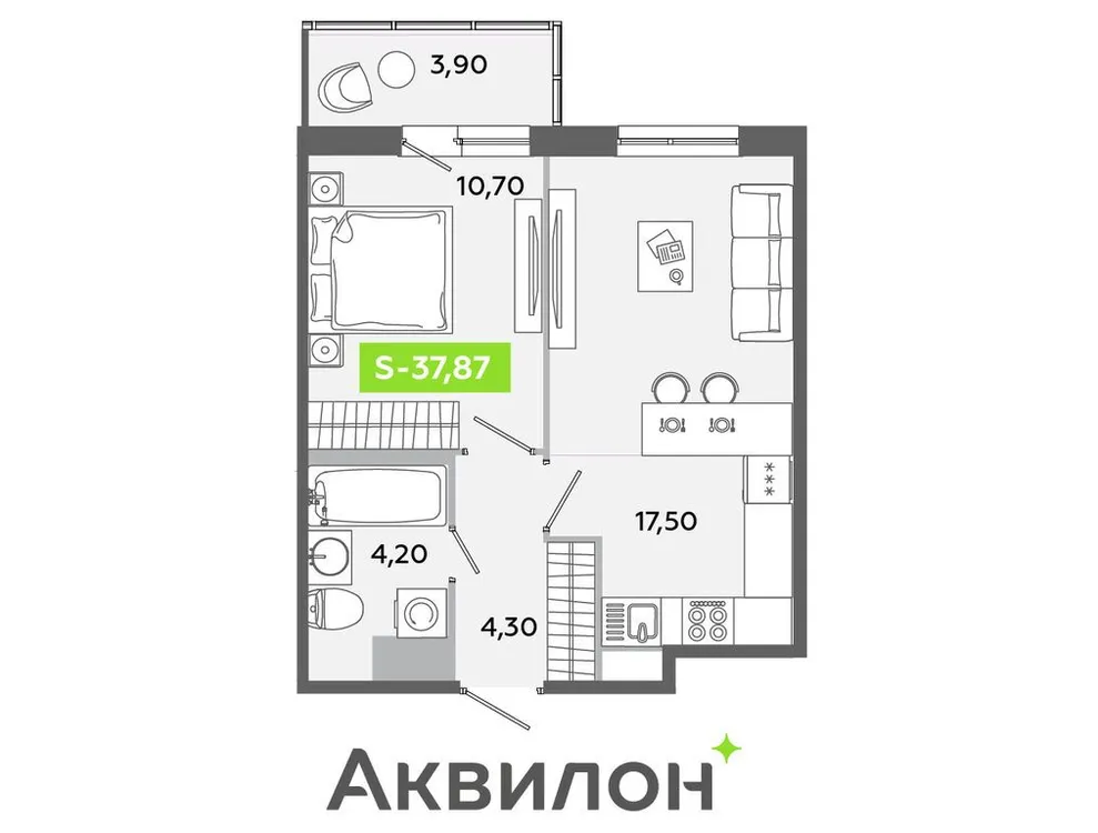 Продается 2-комнатная квартира, 37,9 м² - Фото 1