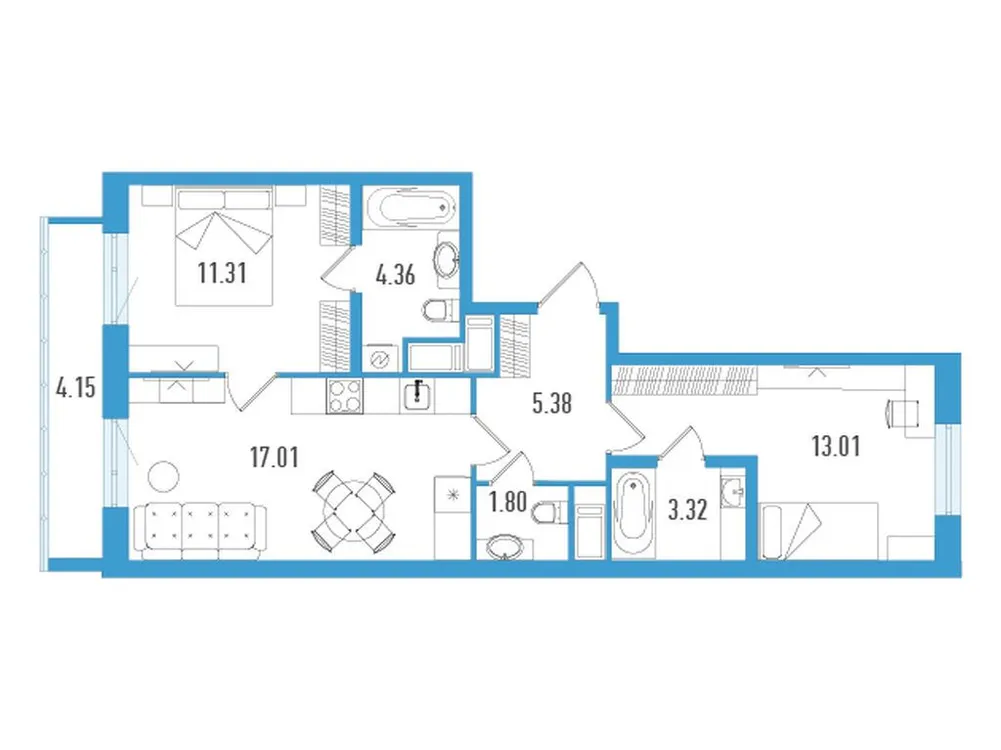 Продается 2-комнатная квартира, 57,4 м² - Фото 2