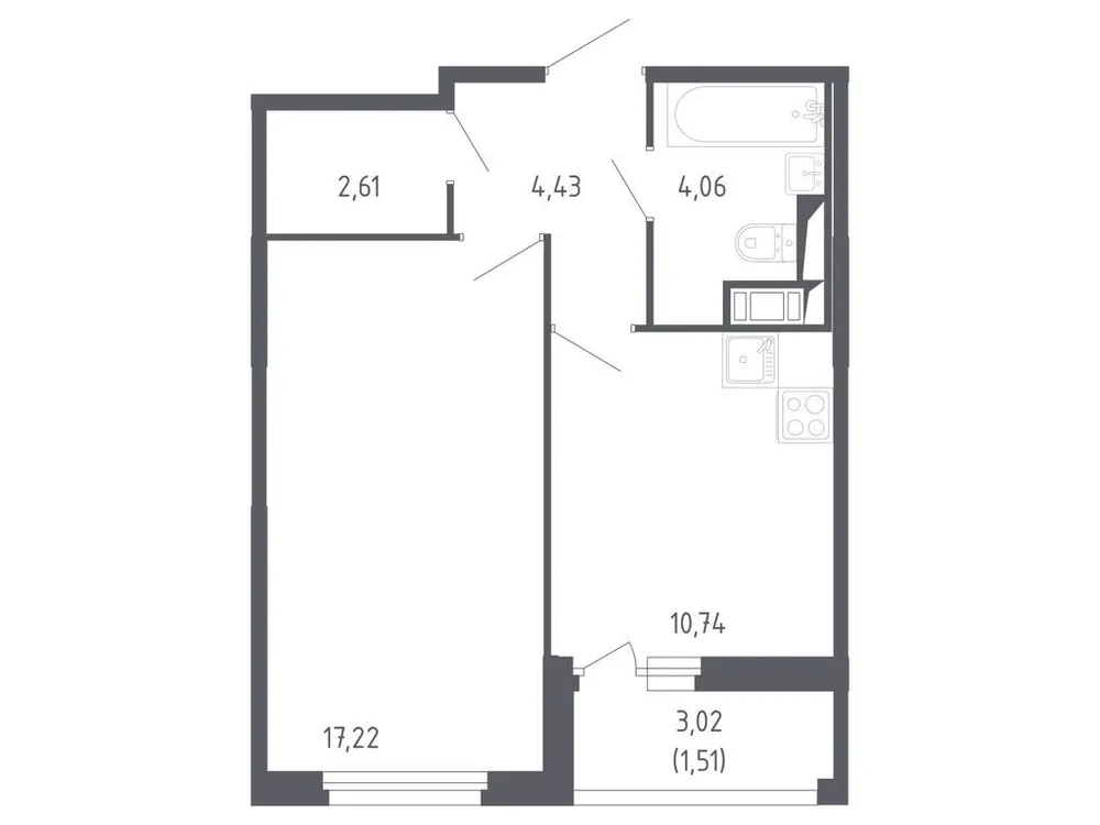 Продается 1-комнатная квартира, 39,7 м² - Фото 2