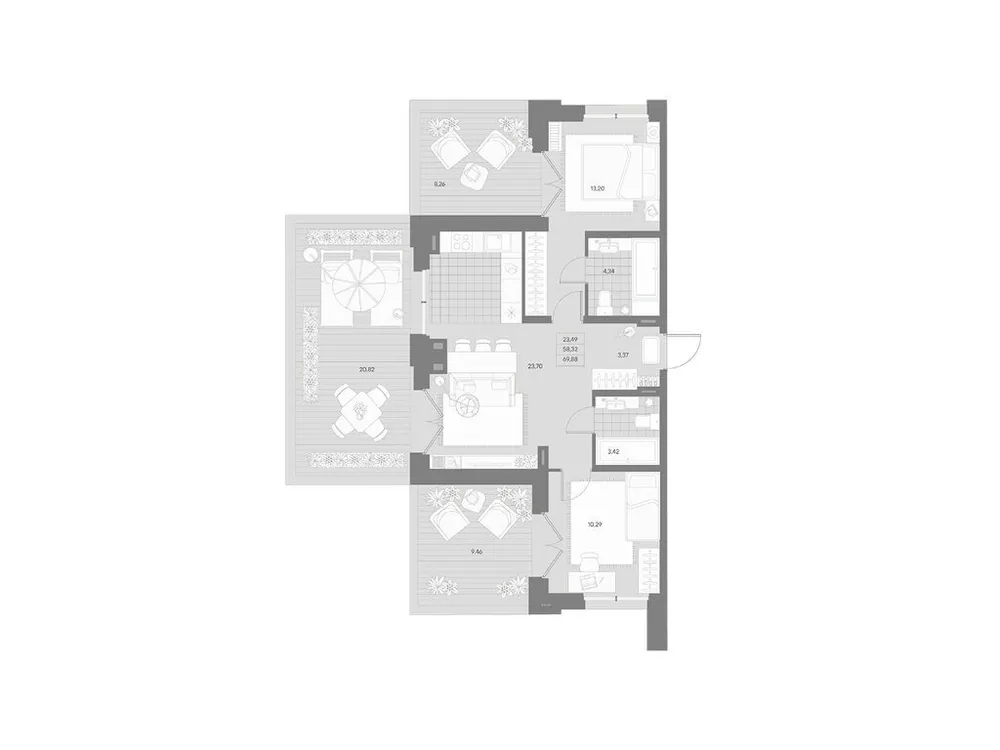 Продается 2-комнатная квартира, 69,9 м² - Фото 1
