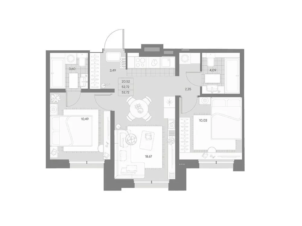 Продается 2-комнатная квартира, 52,7 м² - Фото 1