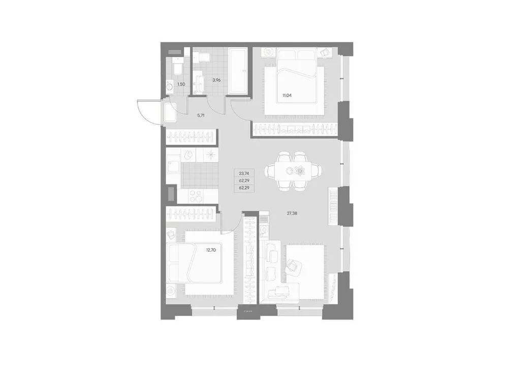 Продается 2-комнатная квартира, 62,3 м² - Фото 1