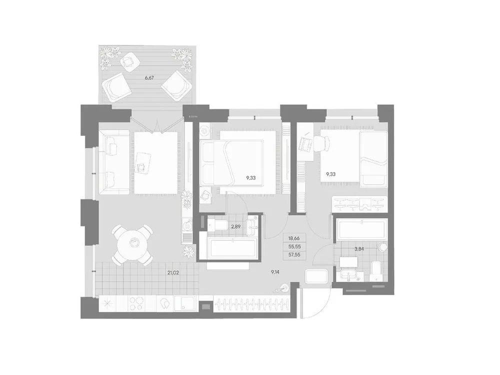 Продается 2-комнатная квартира, 57,6 м² - Фото 1