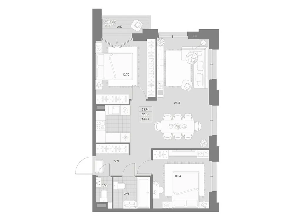 Продается 2-комнатная квартира, 63,3 м² - Фото 1