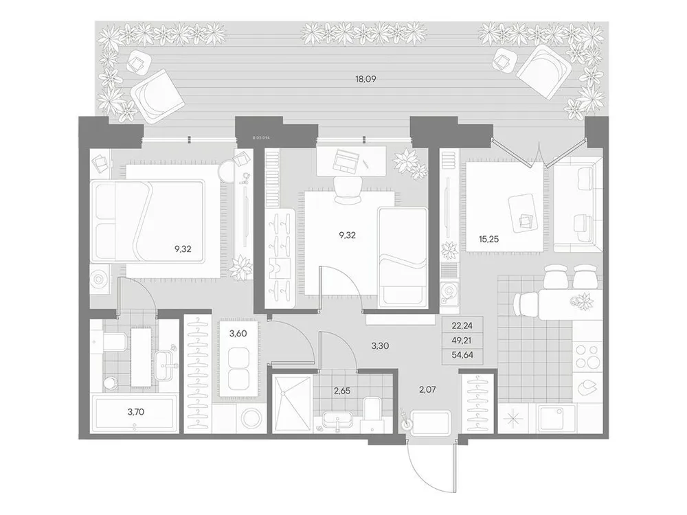 Продается 2-комнатная квартира, 54,6 м² - Фото 1