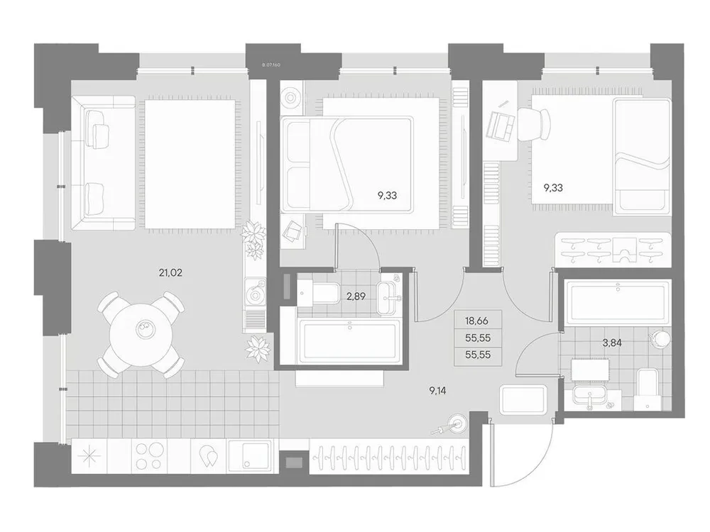 Продается 2-комнатная квартира, 55,6 м² - Фото 1