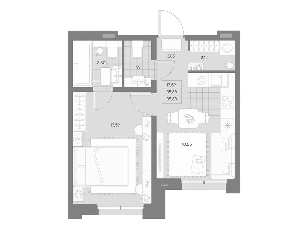 Продается 1-комнатная квартира, 35,7 м² - Фото 1