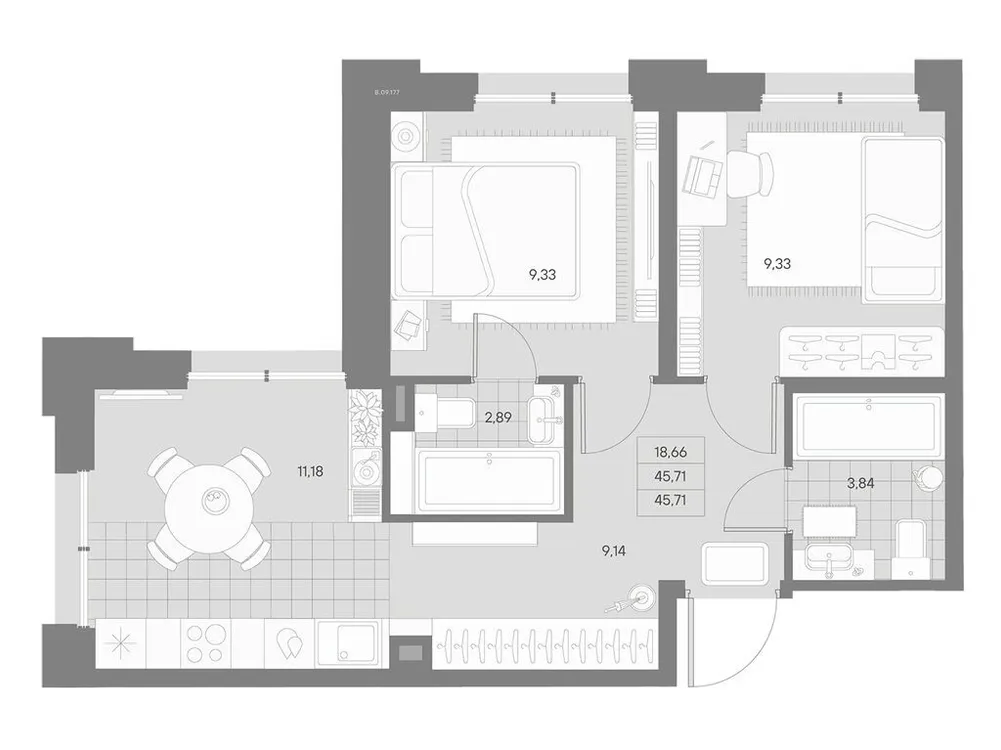 Продается 2-комнатная квартира, 45,7 м² - Фото 1