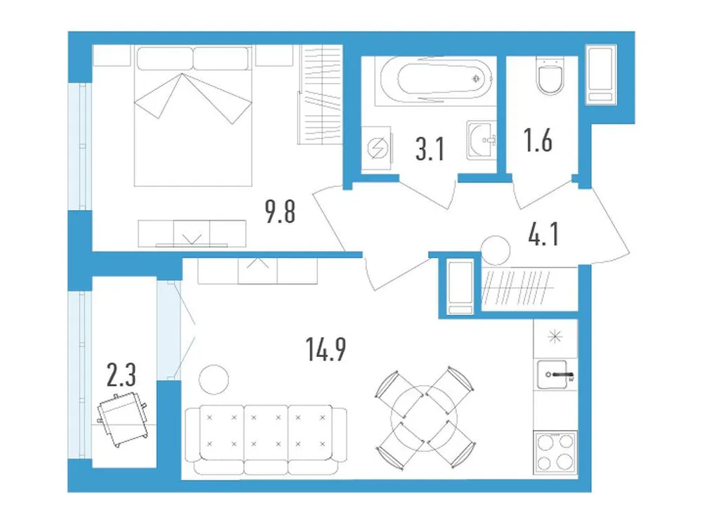 Продается 1-комнатная квартира, 34,7 м² - Фото 1