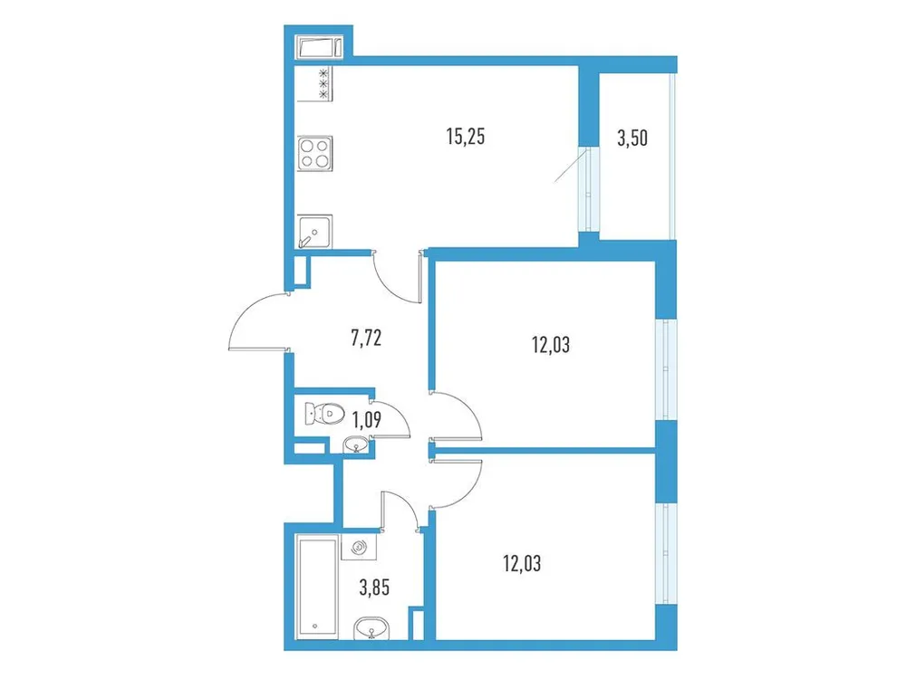 Продается 2-комнатная квартира, 53,7 м² - Фото 1