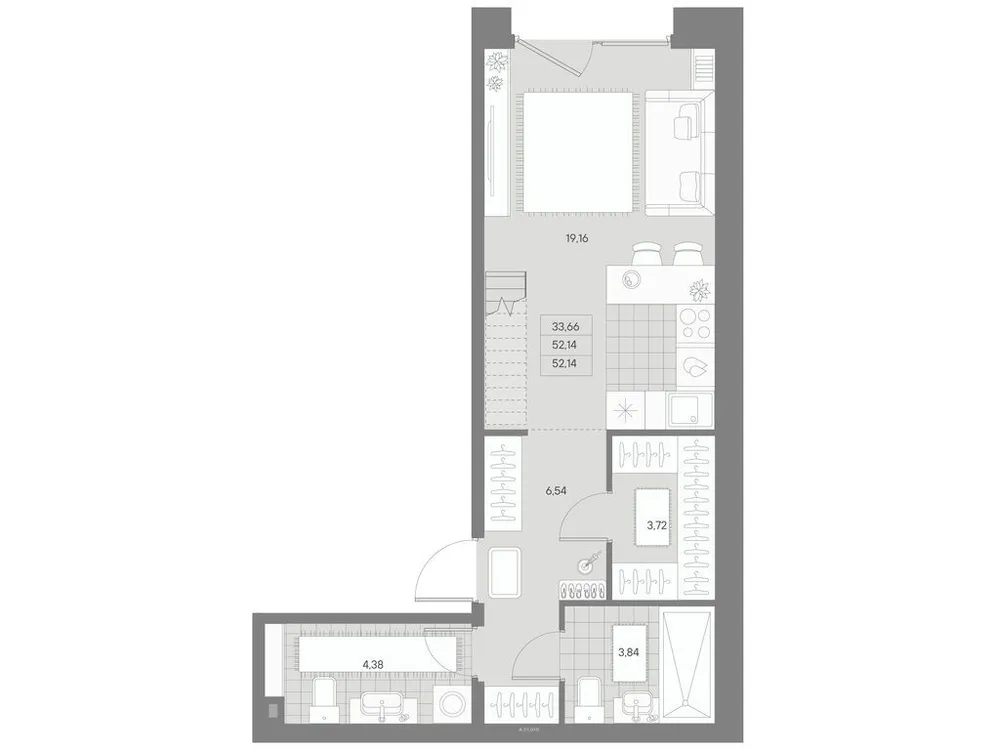 Продается 1-комнатная квартира, 52,1 м² - Фото 1