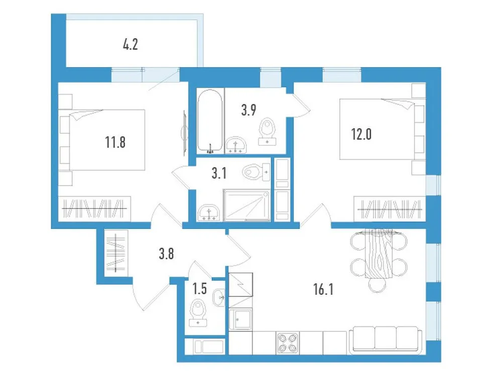 Продается 2-комнатная квартира, 54,3 м² - Фото 1