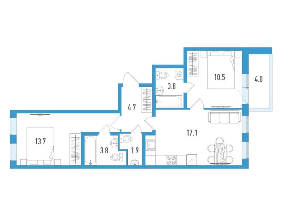 Продается 2-комнатная квартира, 57,5 м² - Фото 1