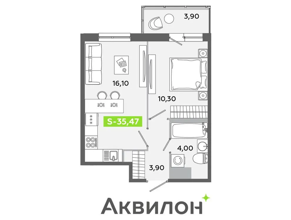 Продается 2-комнатная квартира, 35,5 м² - Фото 1