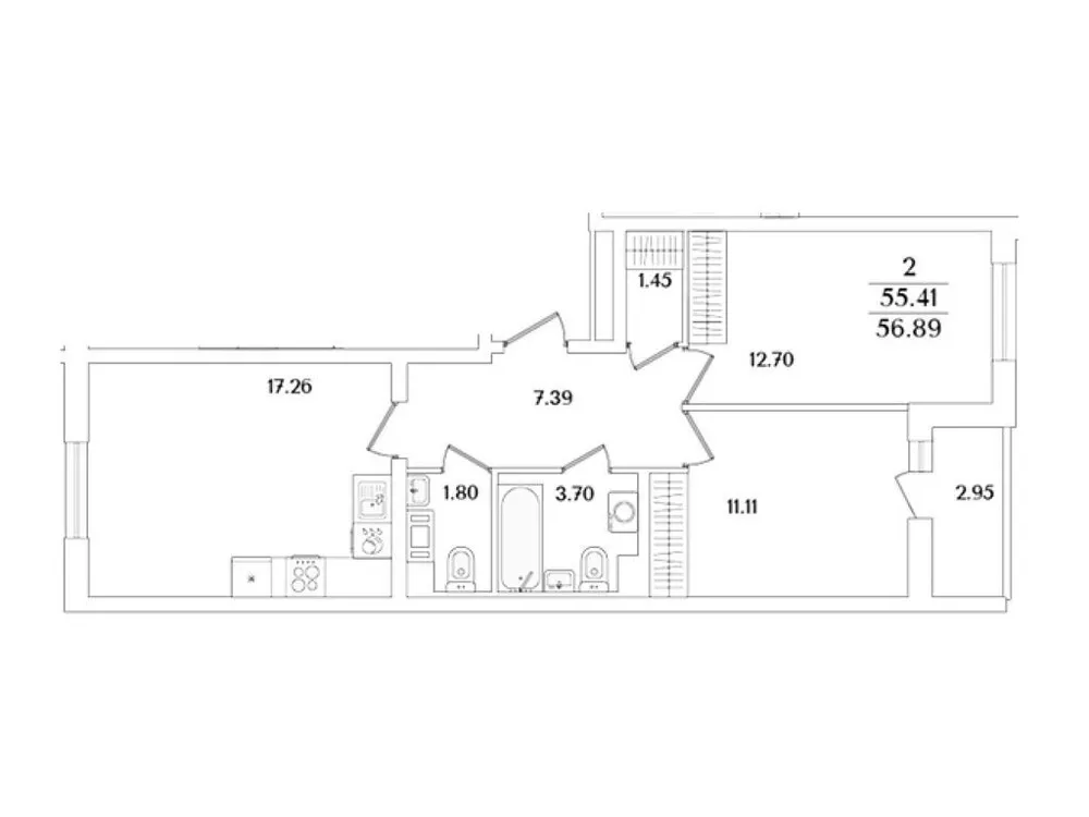Продается 2-комнатная квартира, 56,9 м² - Фото 1