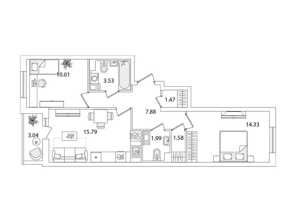 Продается 2-комнатная квартира, 58,1 м² - Фото 1