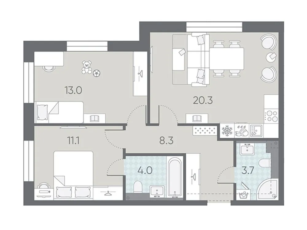 Продается 2-комнатная квартира, 60,4 м² - Фото 1