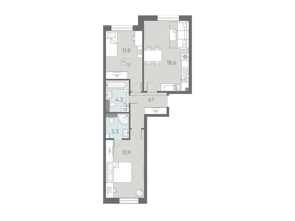 Продается 2-комнатная квартира, 58 м² - Фото 1