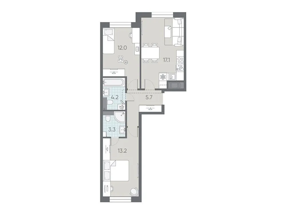 Продается 2-комнатная квартира, 55,5 м² - Фото 1