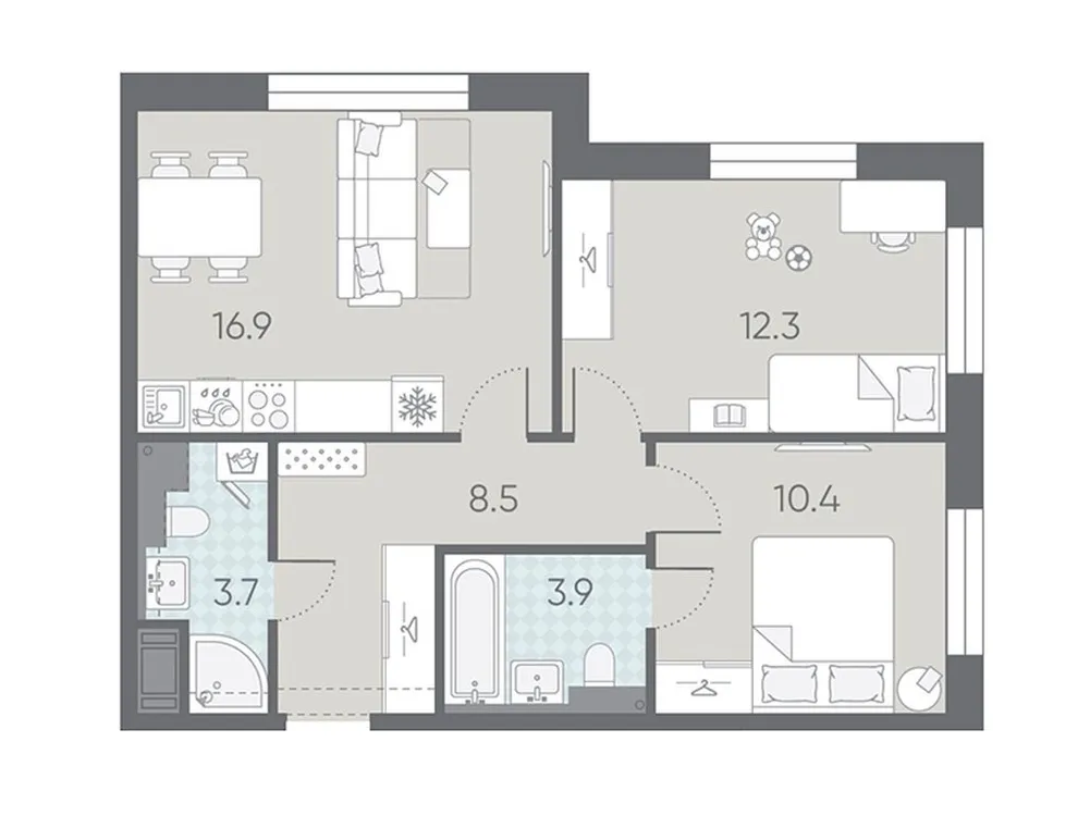 Продается 2-комнатная квартира, 55,7 м² - Фото 1