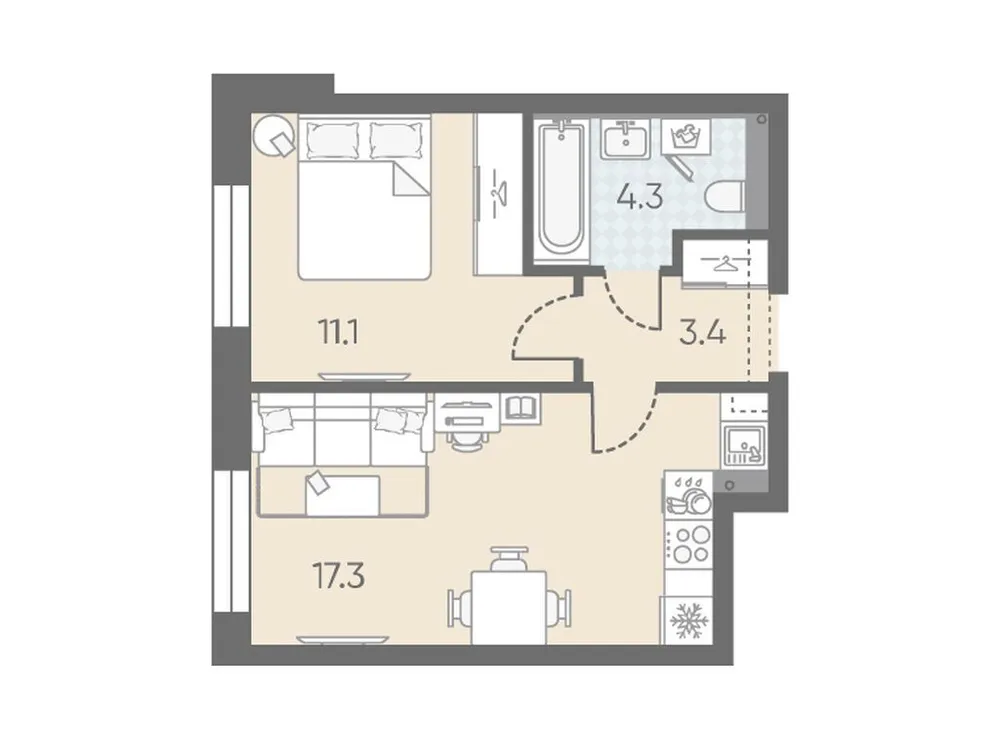 Продается 1-комнатная квартира, 36,1 м² - Фото 1