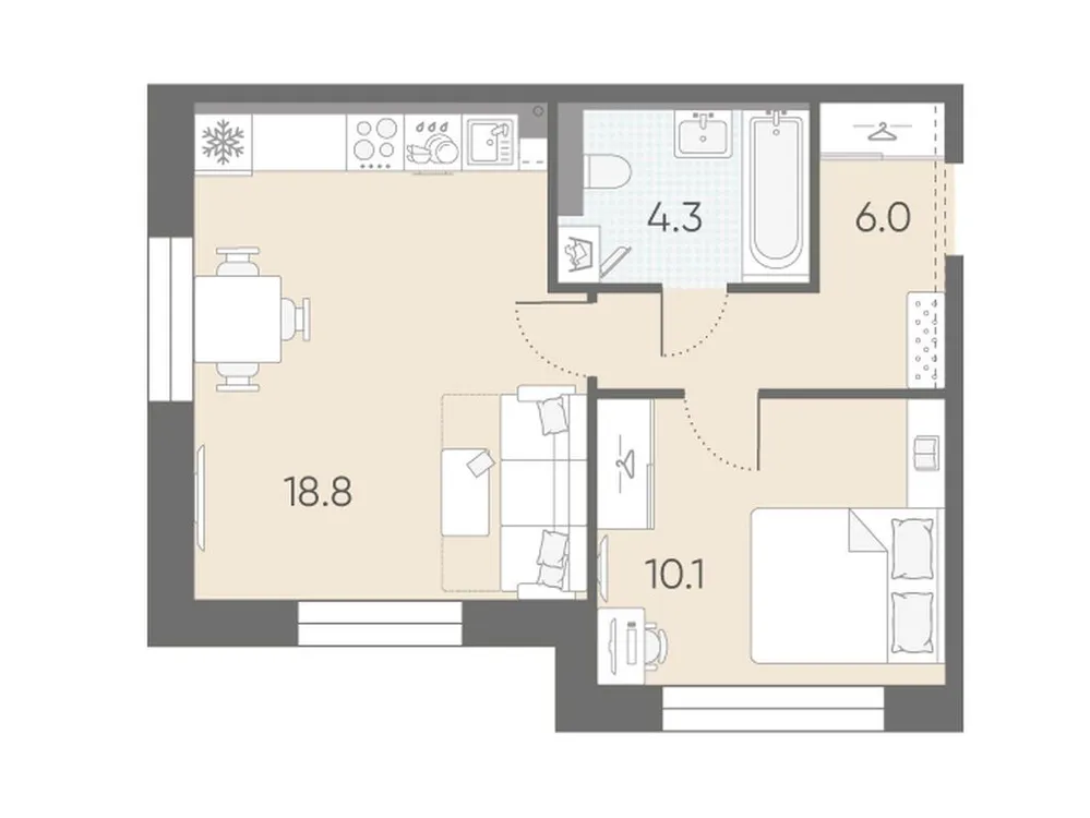Продается 1-комнатная квартира, 39,2 м² - Фото 1