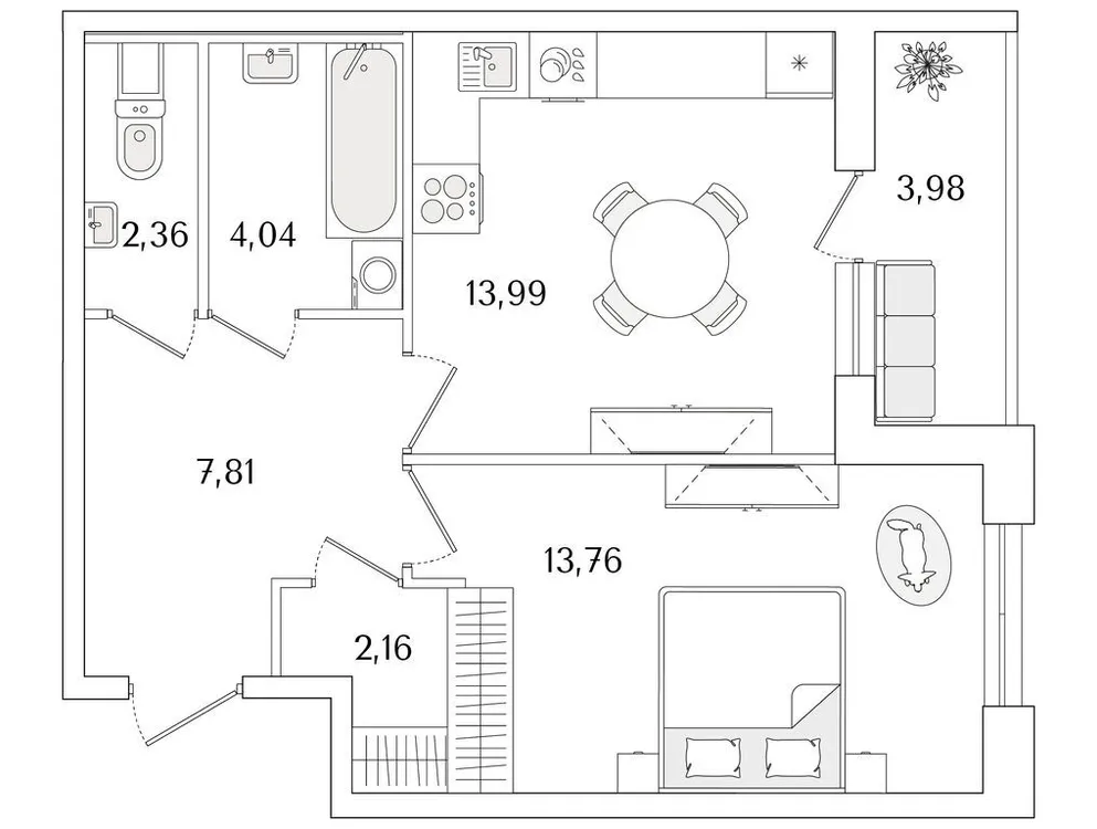 Продается 1-комнатная квартира, 46,1 м² - Фото 1