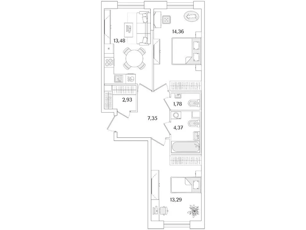 Продается 2-комнатная квартира, 57,6 м² - Фото 1