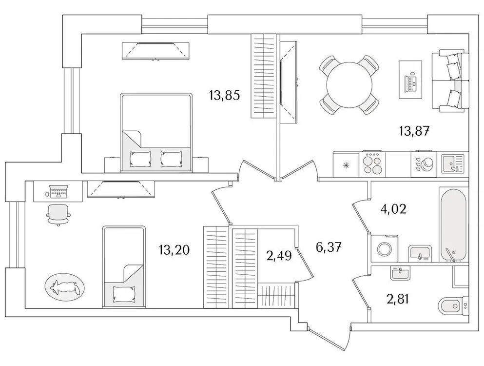 Продается 2-комнатная квартира, 56,6 м² - Фото 1