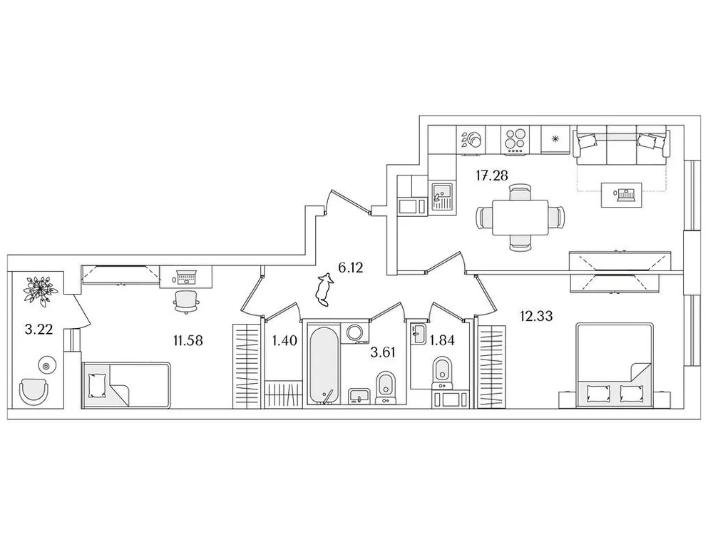 Продается 2-комнатная квартира, 55,8 м² - Фото 1