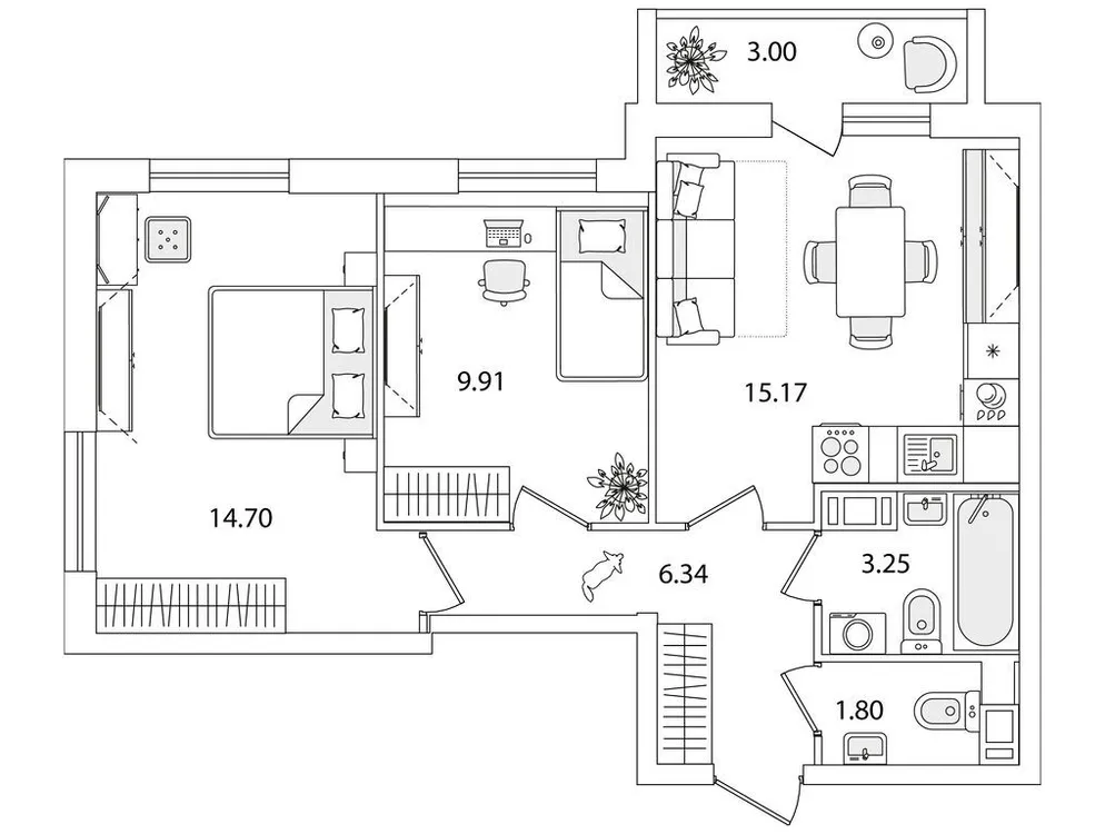 Продается 2-комнатная квартира, 52,7 м² - Фото 1