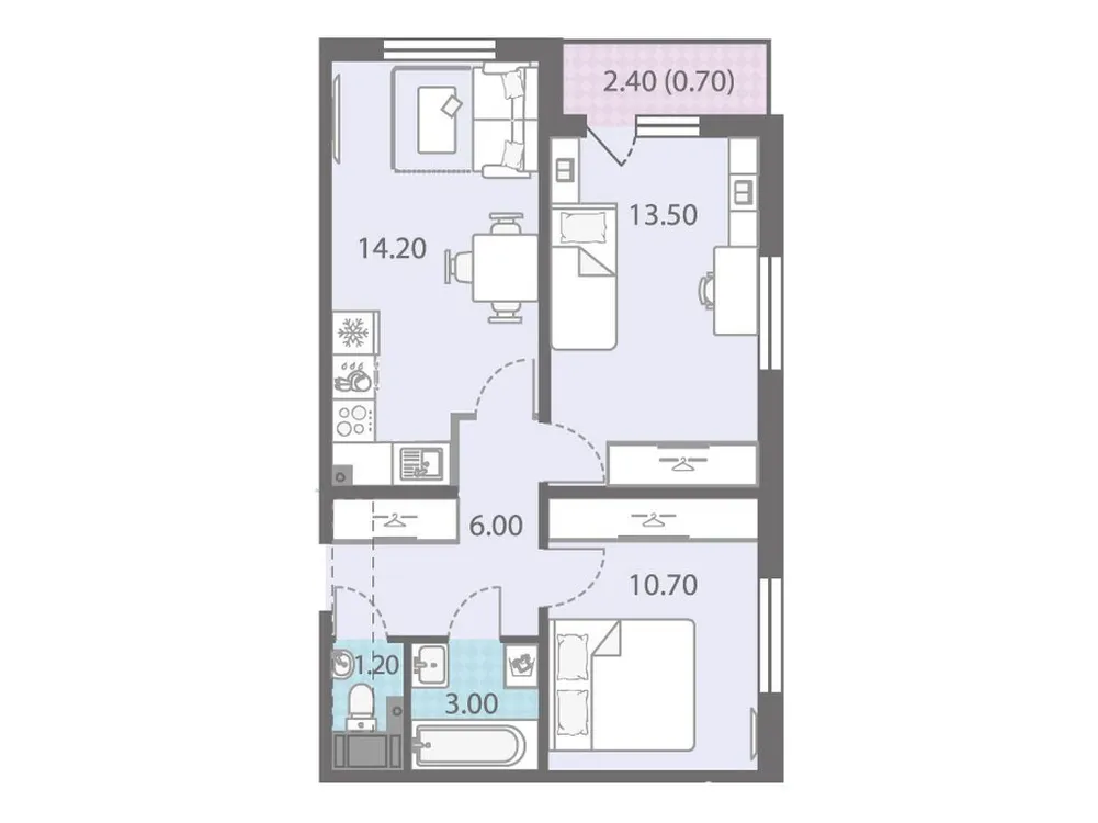 Продается 2-комнатная квартира, 51,1 м² - Фото 1