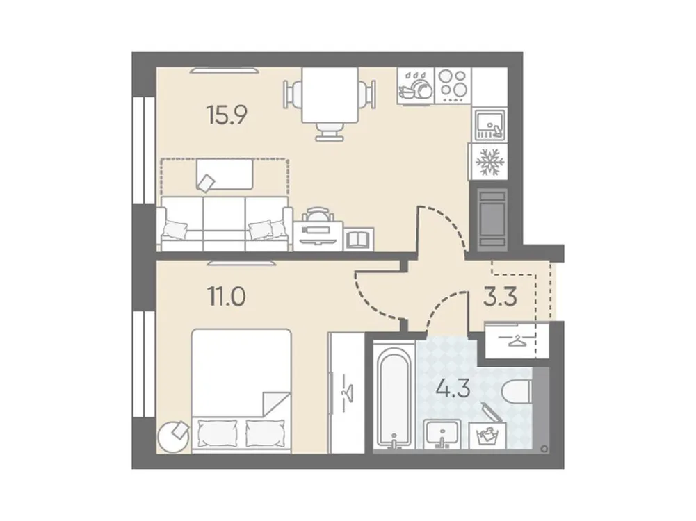 Продается 1-комнатная квартира, 34,5 м² - Фото 1