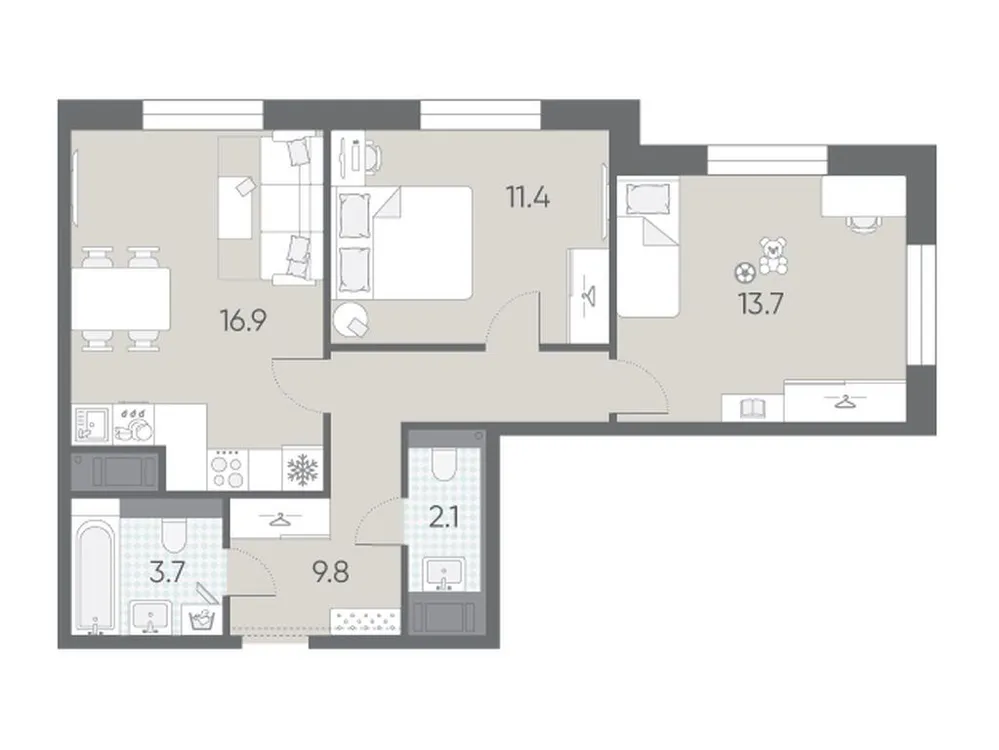 Продается 2-комнатная квартира, 57,6 м² - Фото 1