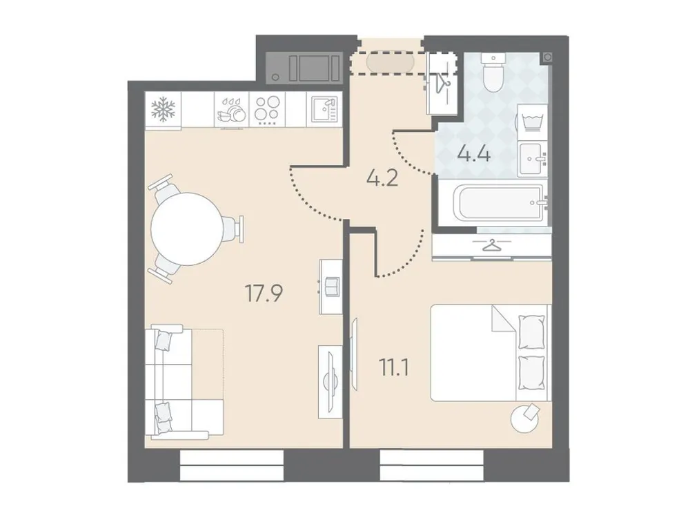Продается 1-комнатная квартира, 38,8 м² - Фото 1