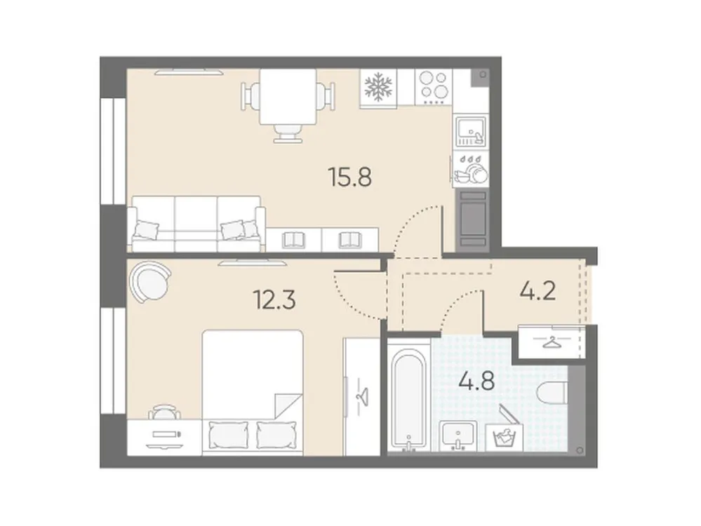 Продается 1-комнатная квартира, 37,1 м² - Фото 1