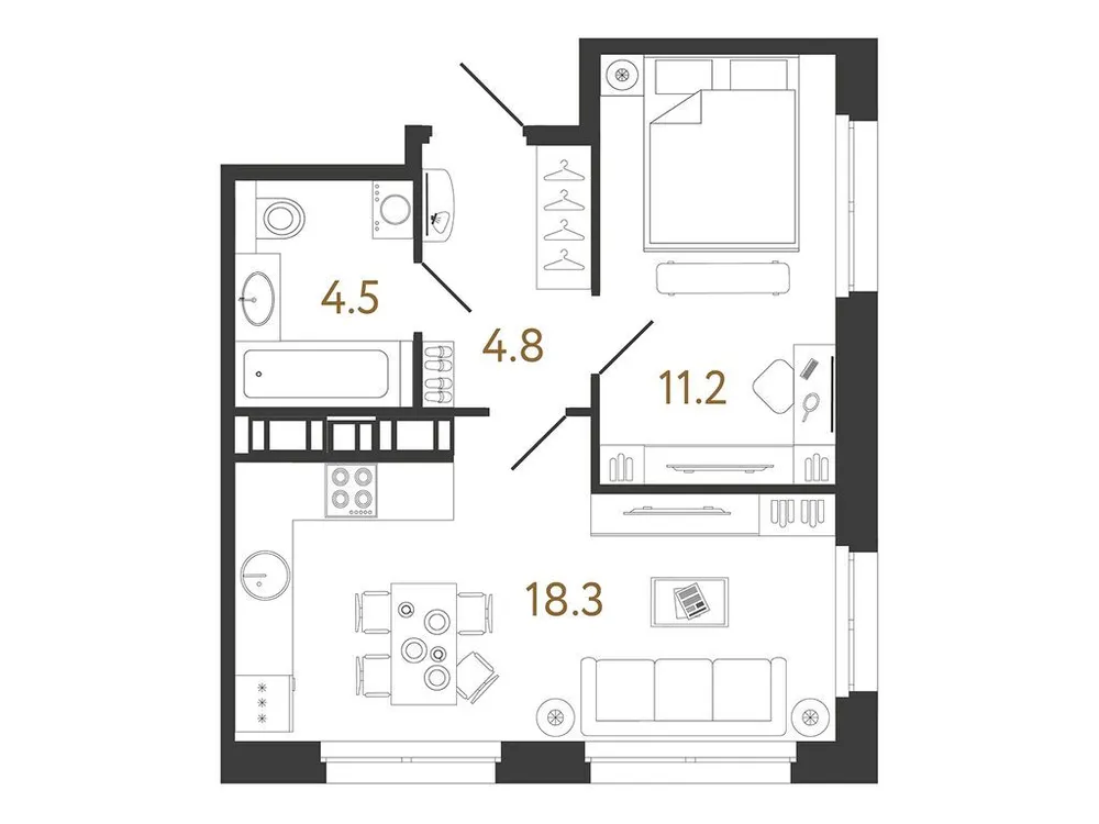 Продается 1-комнатная квартира, 38,3 м² - Фото 1