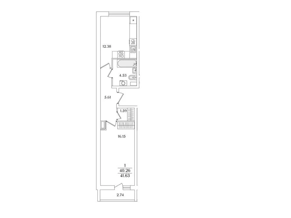 Продается 1-комнатная квартира, 41,6 м² - Фото 1