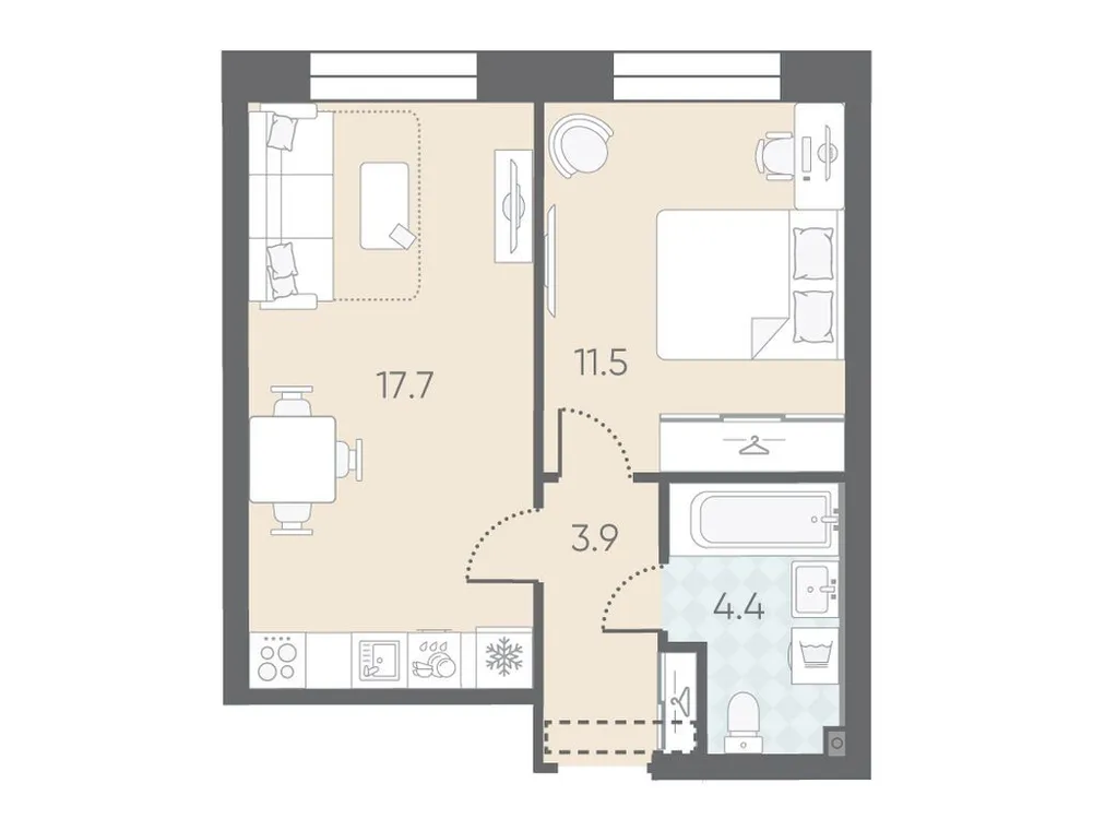 Продается 1-комнатная квартира, 38 м² - Фото 1