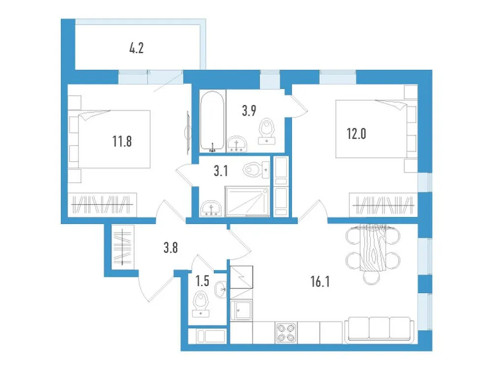 Продается 2-комнатная квартира, 54,3 м² - Фото 2