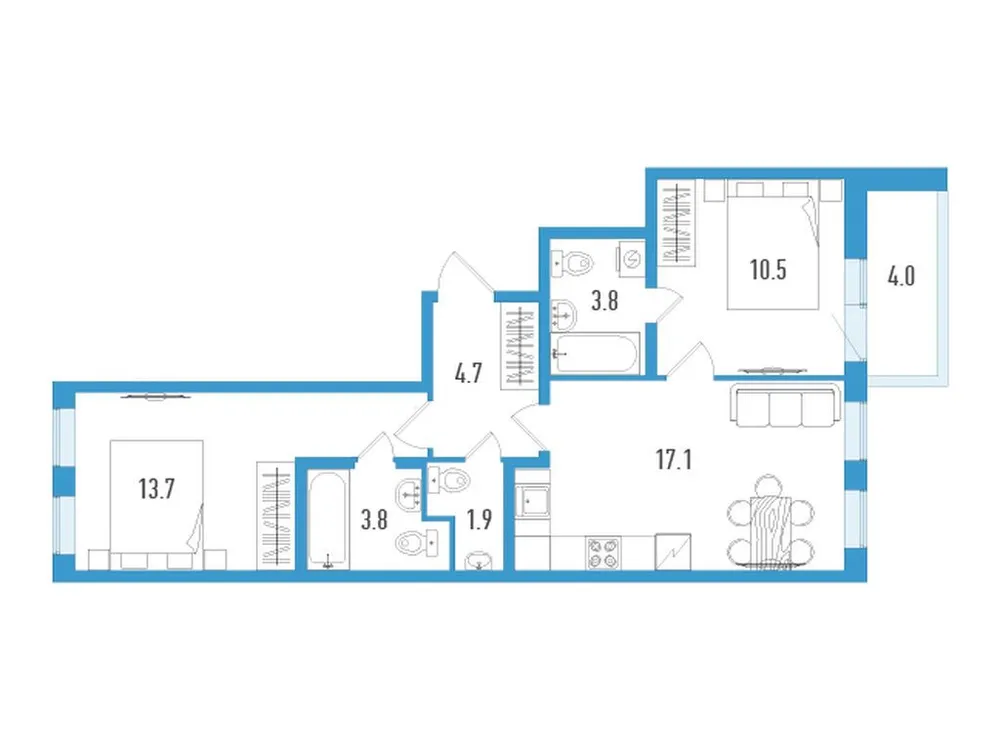Продается 2-комнатная квартира, 57,5 м² - Фото 2