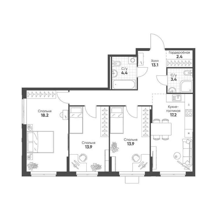 Продается 3-комнатная квартира, 86,5 м² - Фото 1