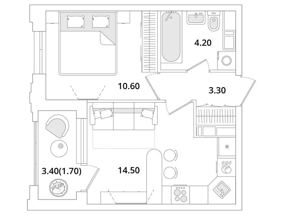 Продается 1-комнатная квартира, 34,3 м² - Фото 1