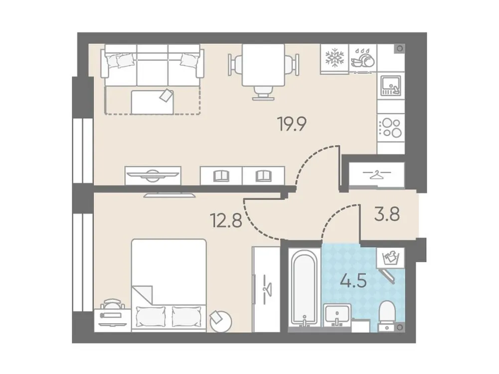 Продается 1-комнатная квартира, 41 м² - Фото 1