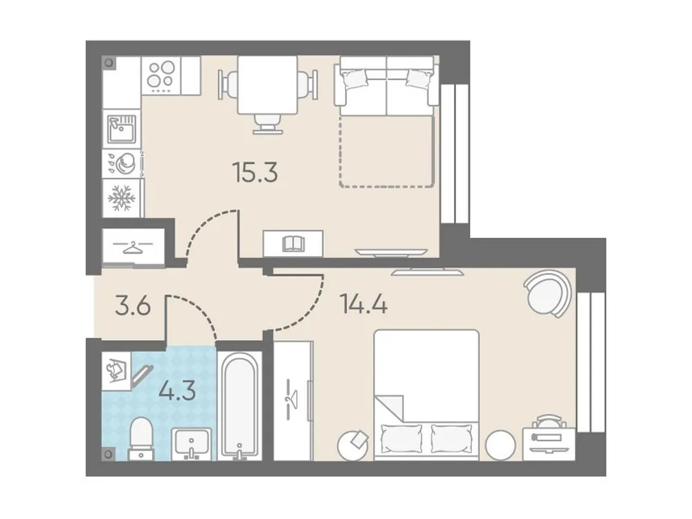Продается 1-комнатная квартира, 37,6 м² - Фото 1
